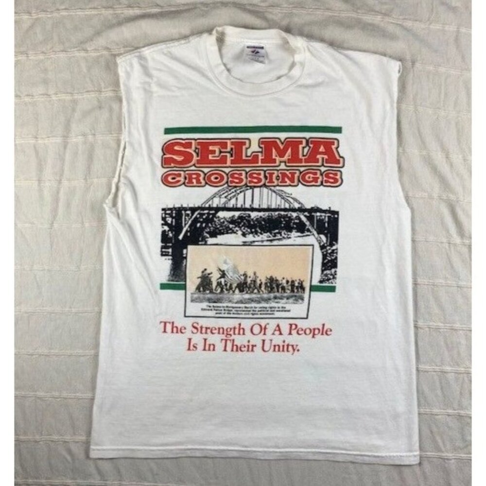 Vintage Selma Crossing  Sleeveless T Shirt Men's Large White Distressed Cut Off